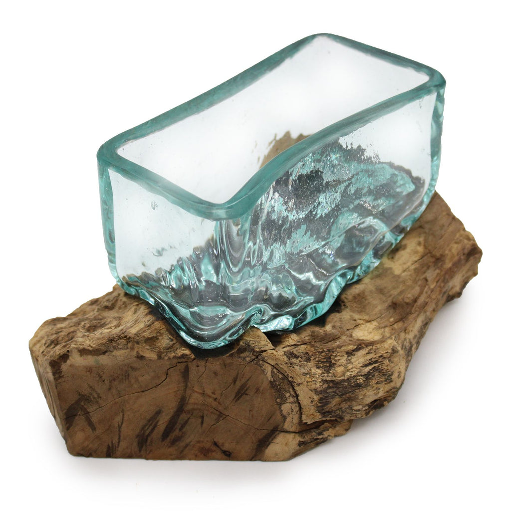 Molten Glass Tank on Wood with Stand Medium Bowl for Display