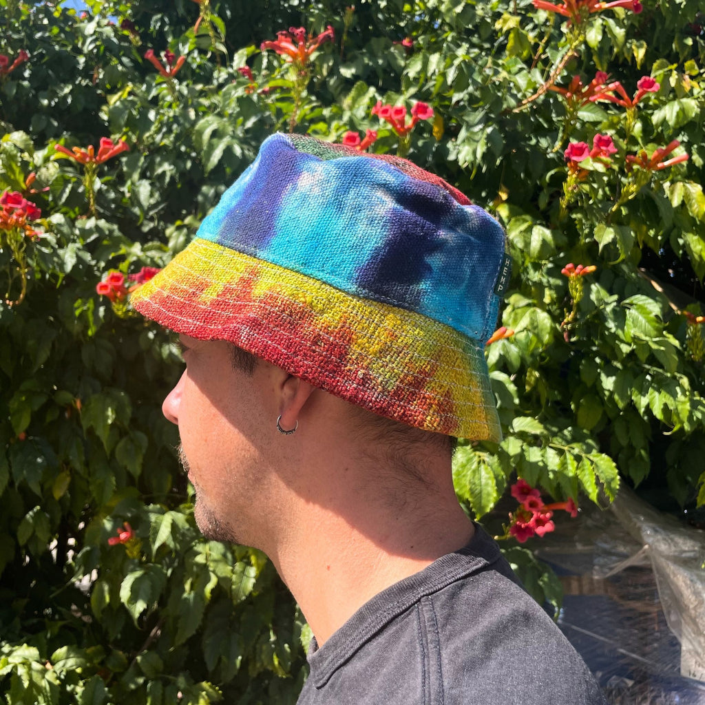Vibrant Tiedye Patched Hemp and Cotton Boho Festival Hat for Style