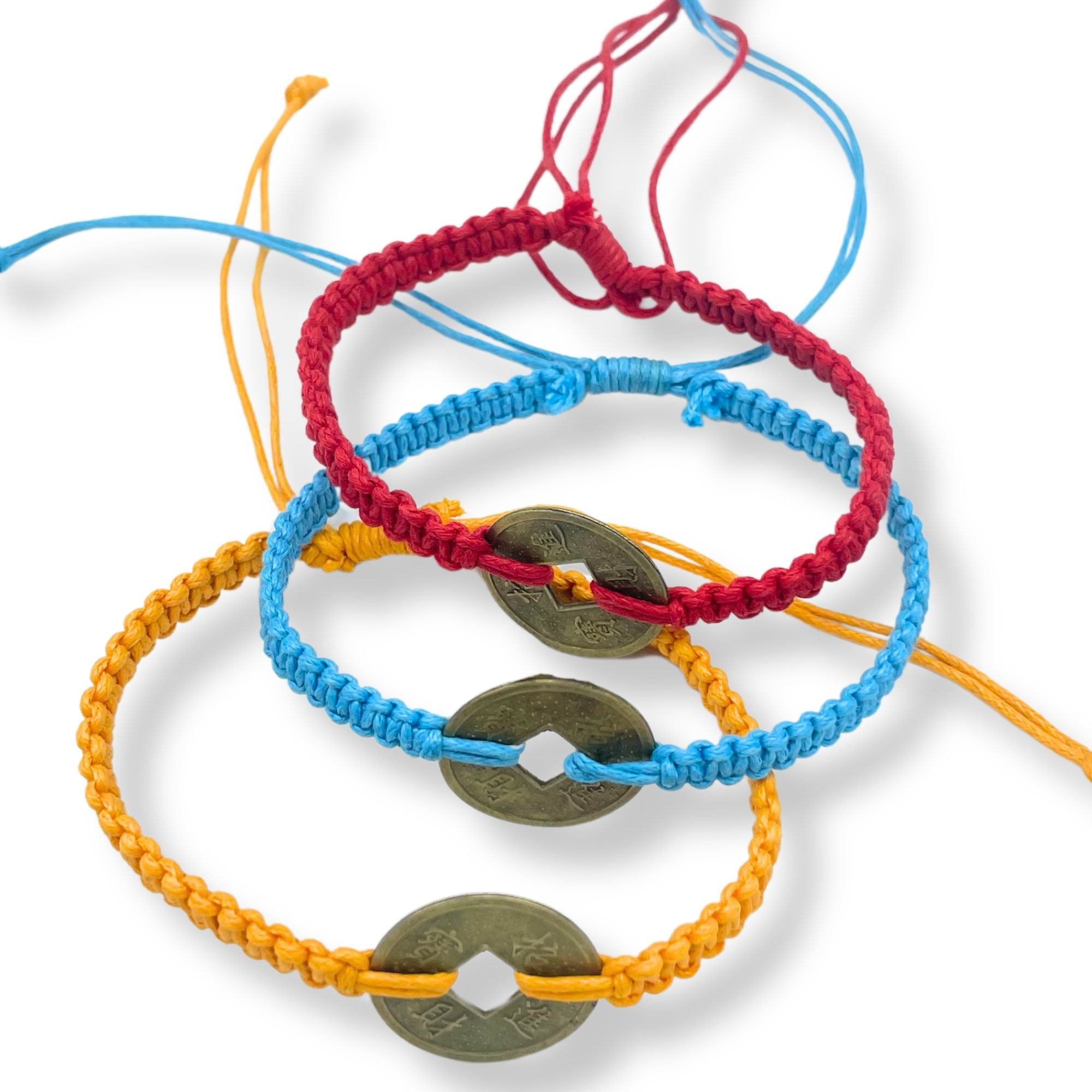 Handmade Friendship Bracelets with Lucky Feng Shui Coin Design