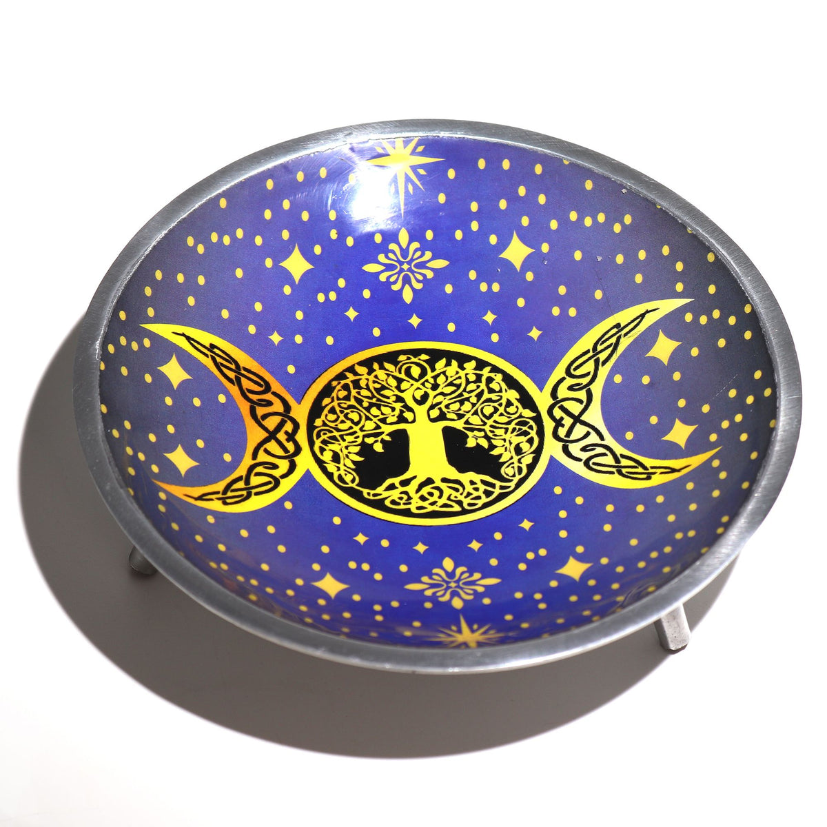 Triple Leg Enamelled Offering Plate - Purple Triple Moon