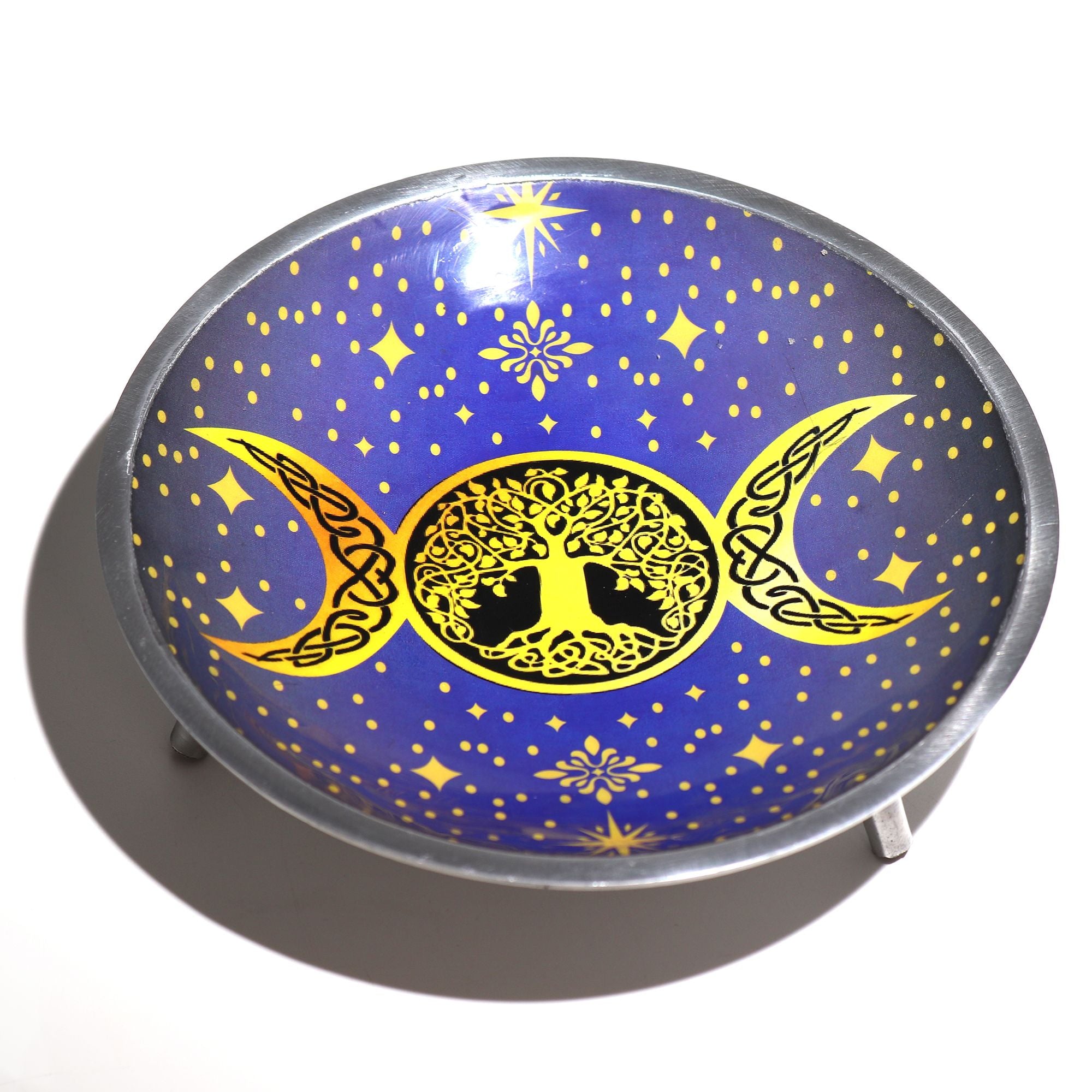 Triple Leg Enamelled Offering Plate - Purple Triple Moon