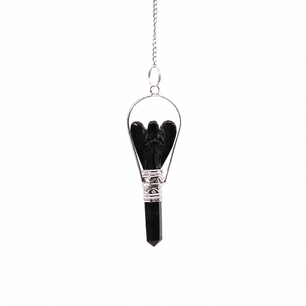 Angel Pendulum with Ring in Black Agate for Dowsing Use