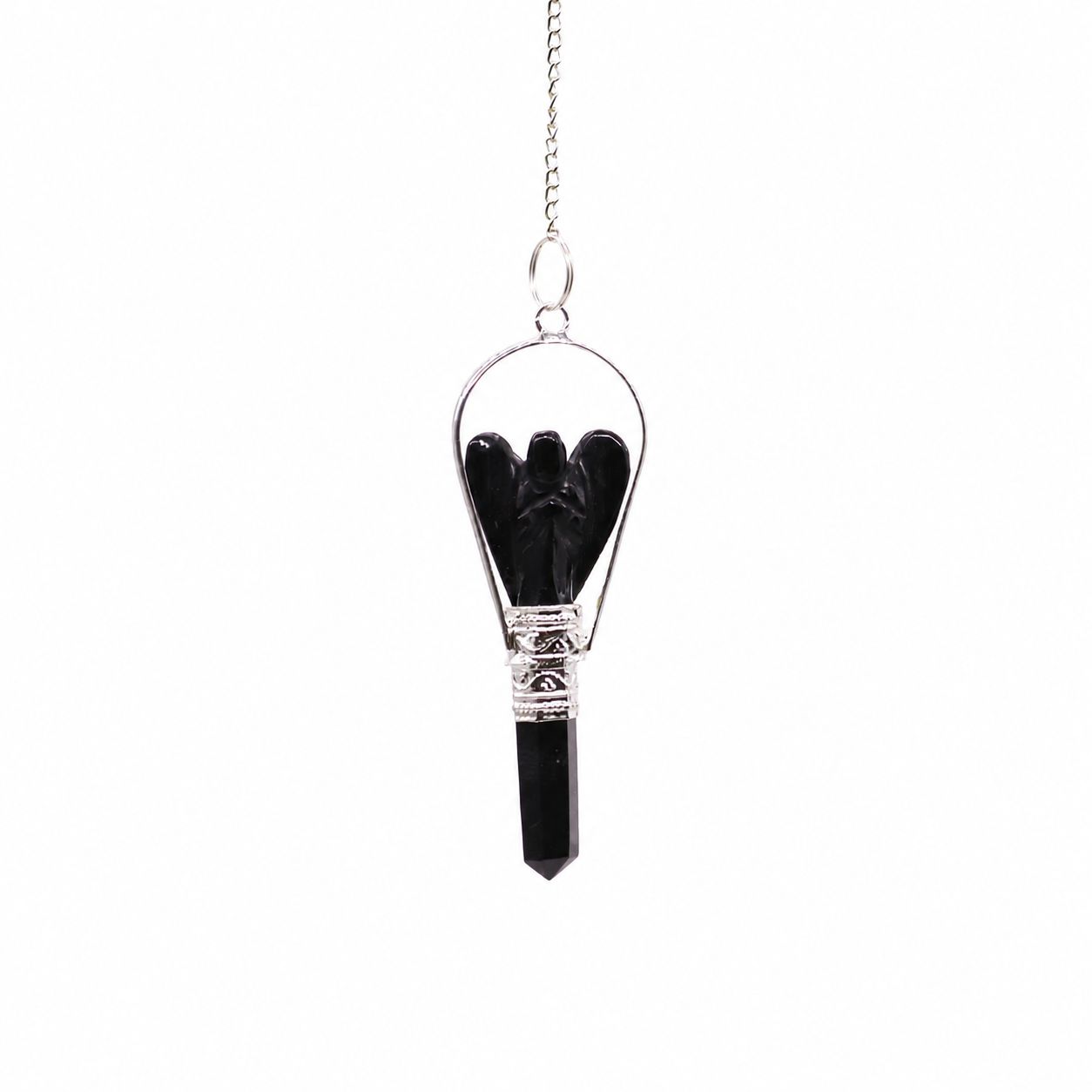 Angel Pendulum with Ring in Black Agate for Dowsing Use