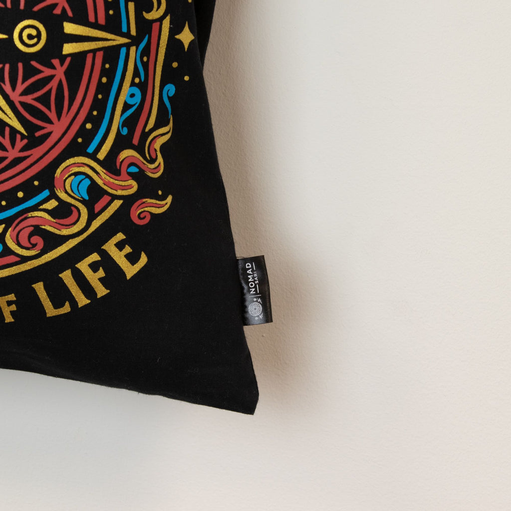 Iconic Classic Tote Bag with Compass of Life Black Cotton Design