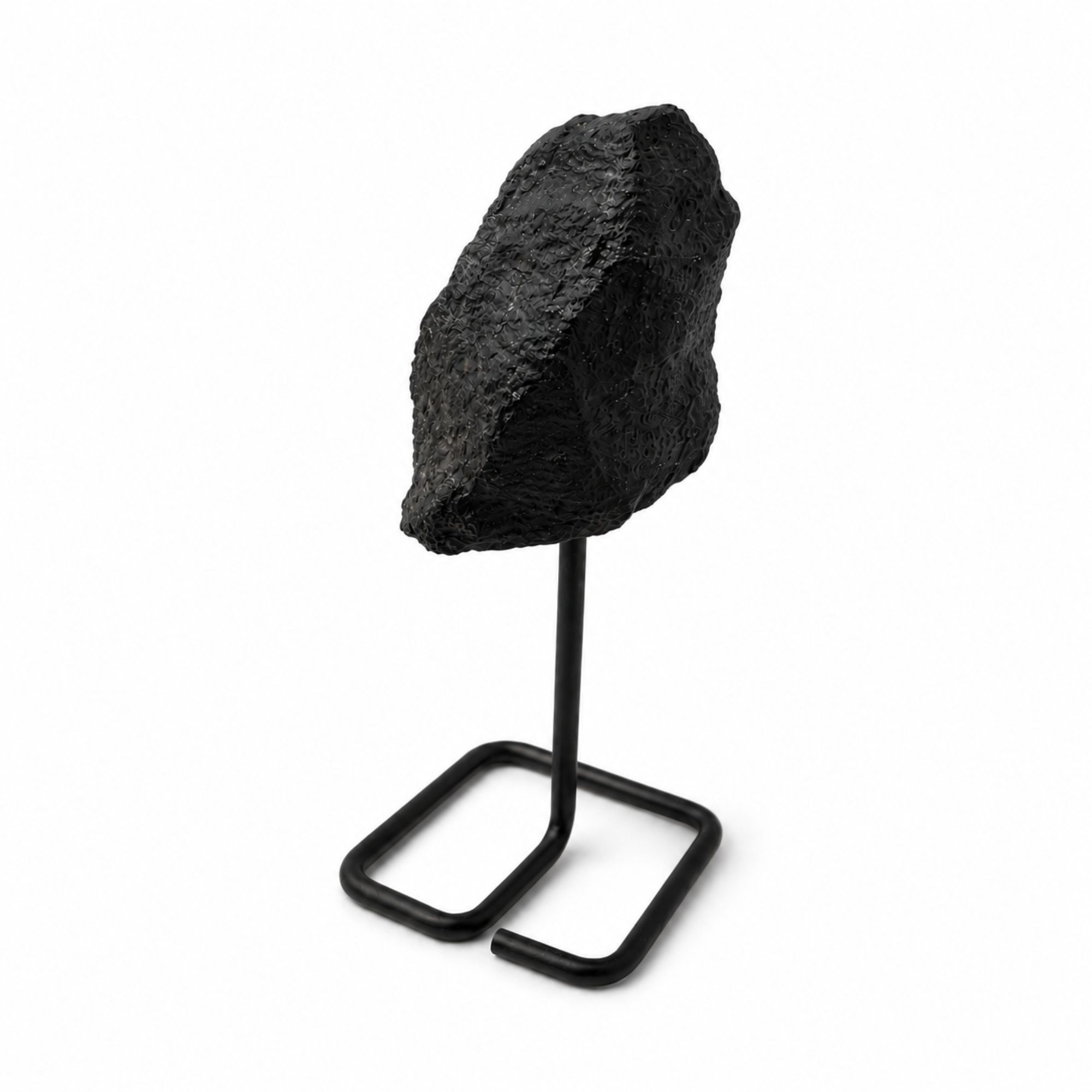 Black Tourmaline Mineral Specimen Display on Metal Stand