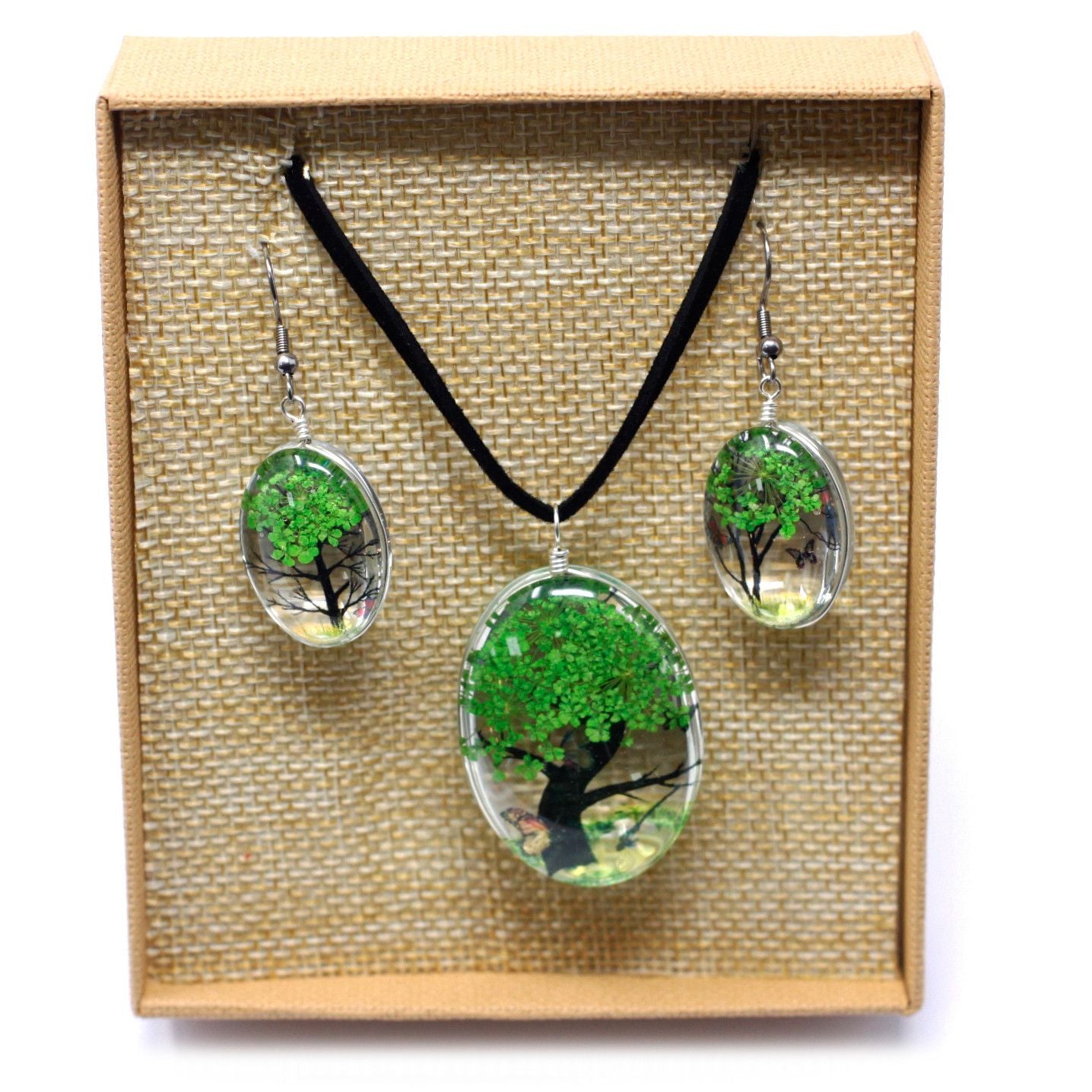 Pressed Flowers Tree of Life Set in Green for Unique Gifting