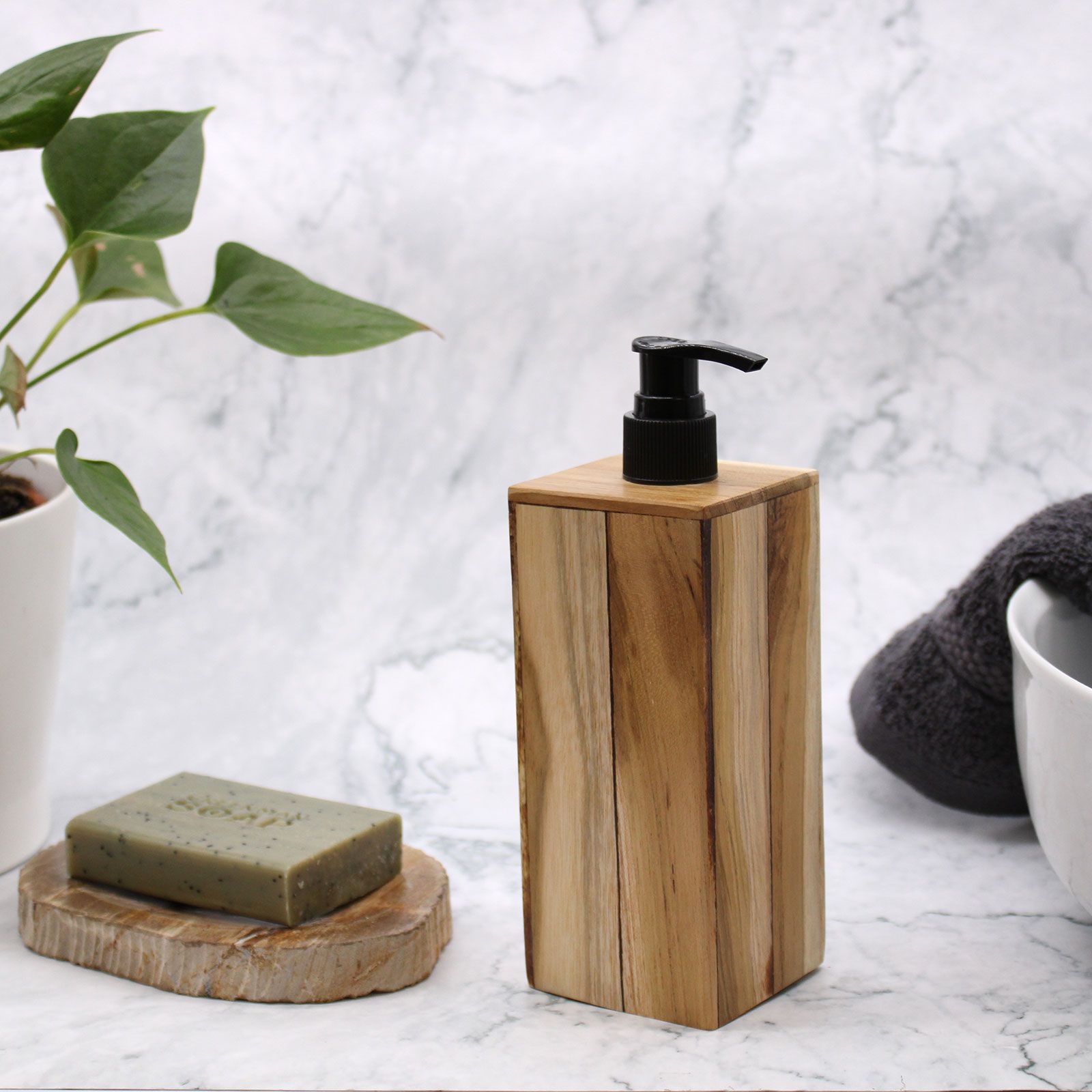 Natural Teakwood Square Soap Dispenser for Home Decor Elegance