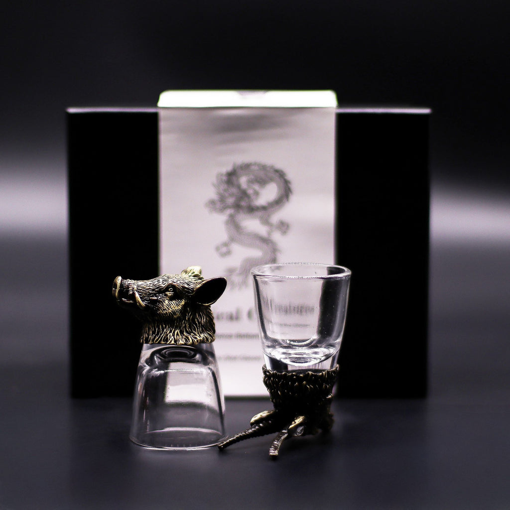 Gift Set of 6 Wild Forest Creatures Shot Glasses in Antique Bronze