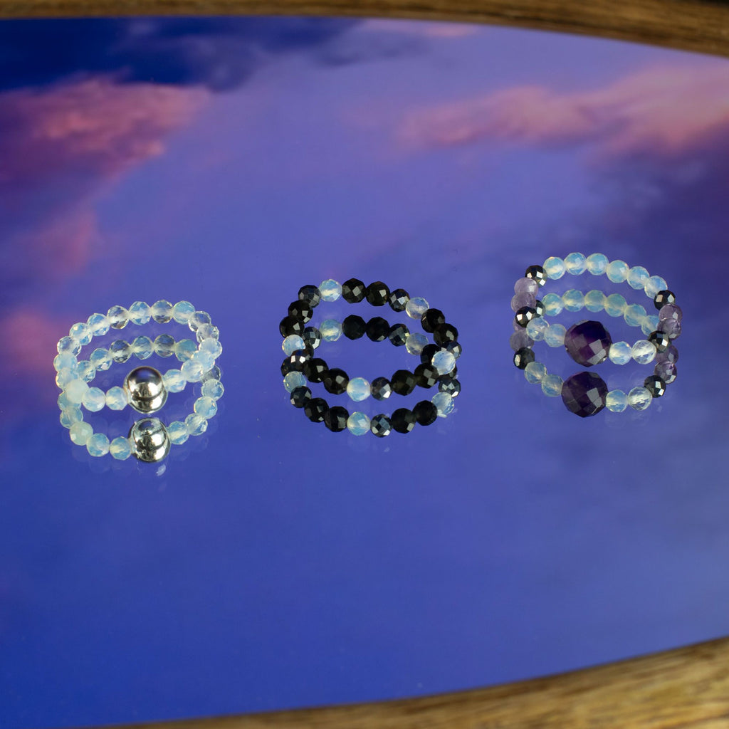 Nymph Spirit Gemstone Ring Set with Full Moon Inspired Design