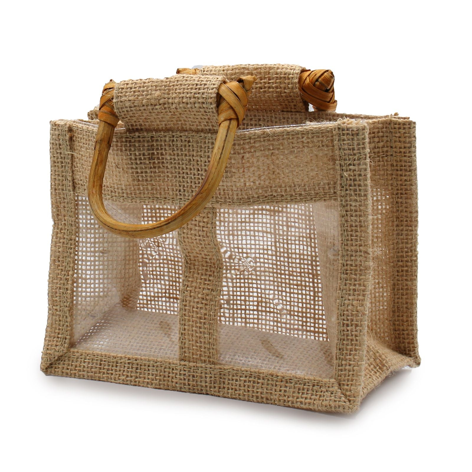 Two Jar Jute Gift Bag Natural with Clear Windows and Handles
