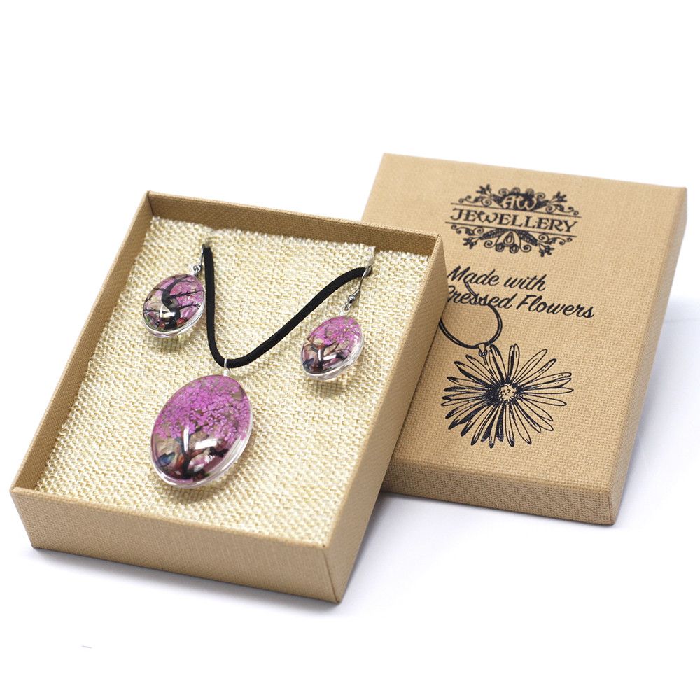 Pressed Flowers Tree of Life Set in Bright Pink for Nature Lovers
