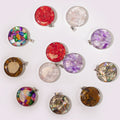 Steel Cased Pendant Round with 12 Assorted Gemstone Chips & Shells