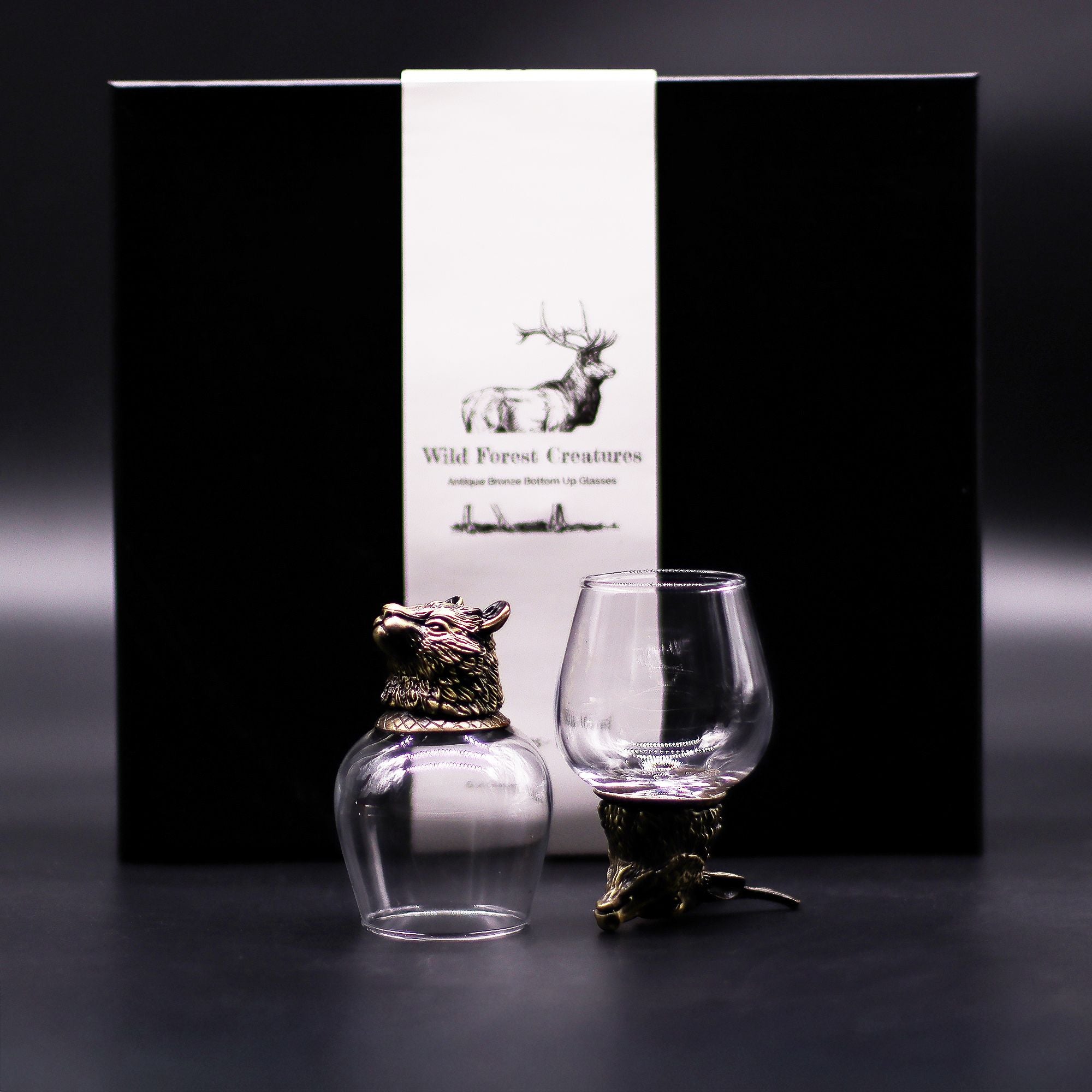 Gift Set of 6 Wild Forest Creatures Glasses in Antique Bronze