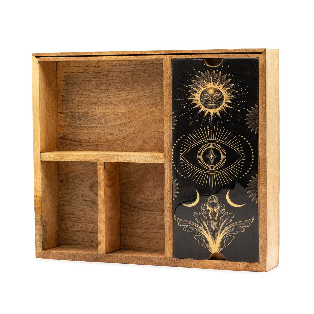 Four Section Tarot Box with Card Holder for Organised Readings