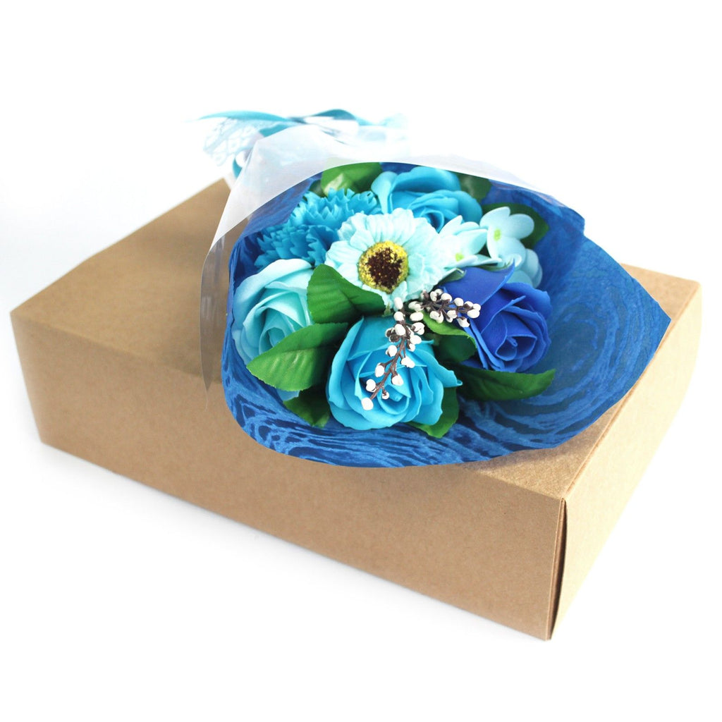 Boxed Hand Soap Flower Bouquet in Blue for Luxurious Bathing Experience