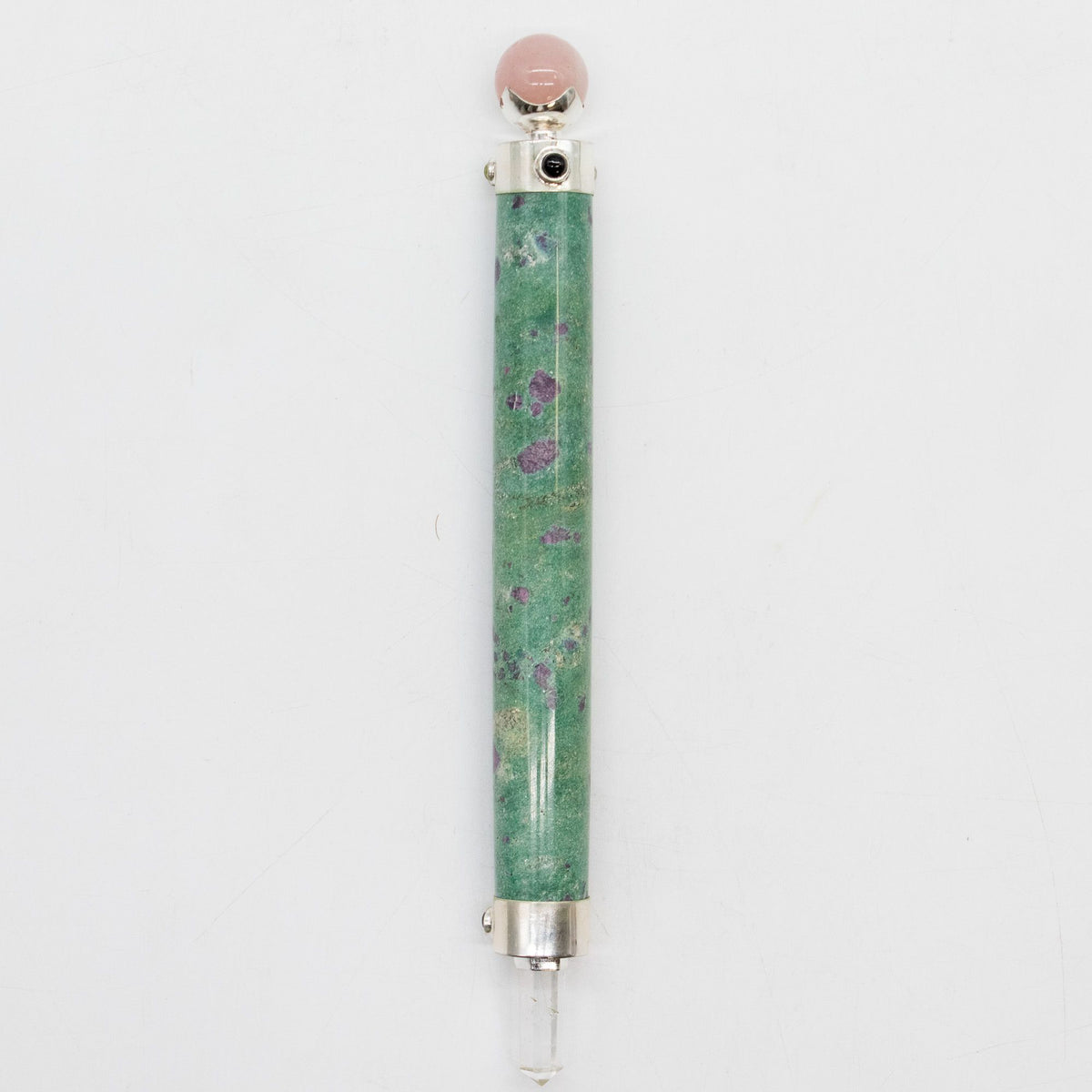Verdant Heart Wand - Ruby Fuchsite Rose Quartz Crystal Ball top - 23cm