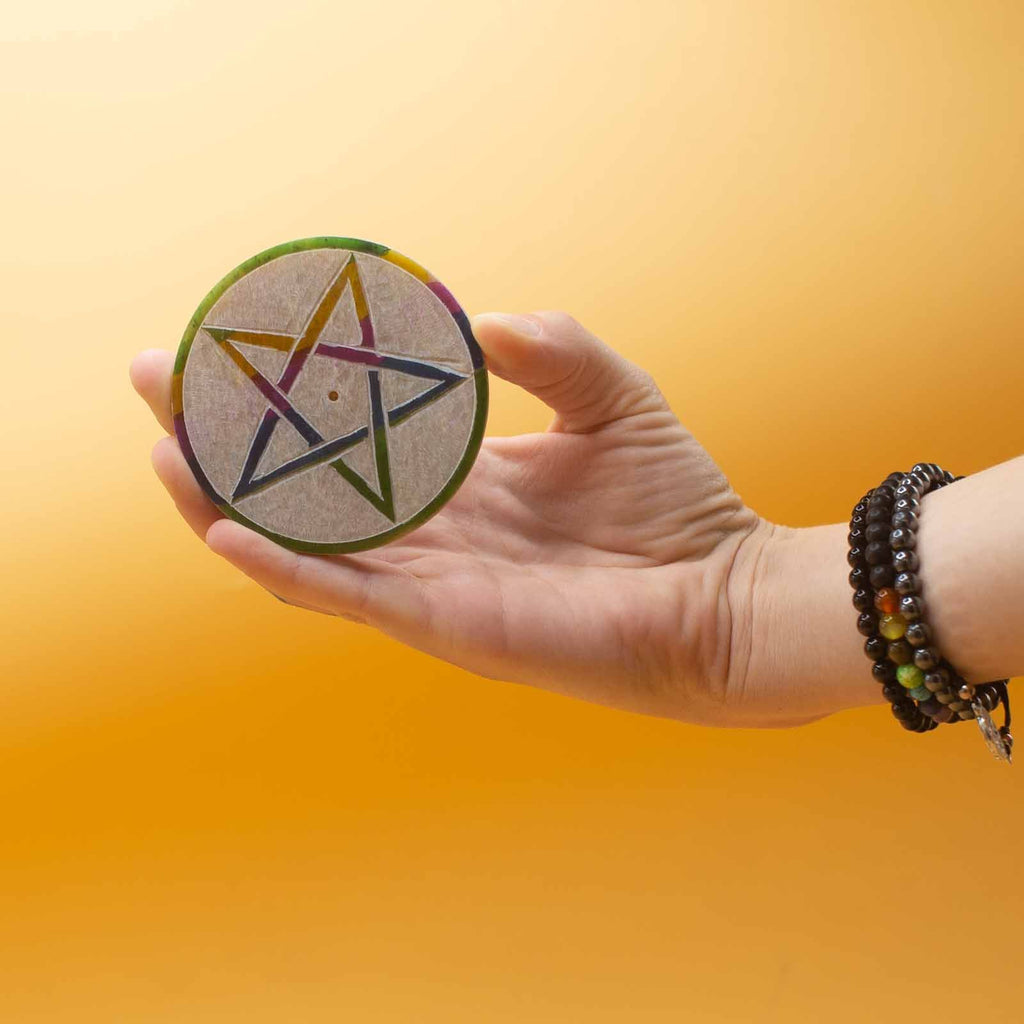 Soapstone Disc Incense Holder 8cm Pentagon for Aromatic Use
