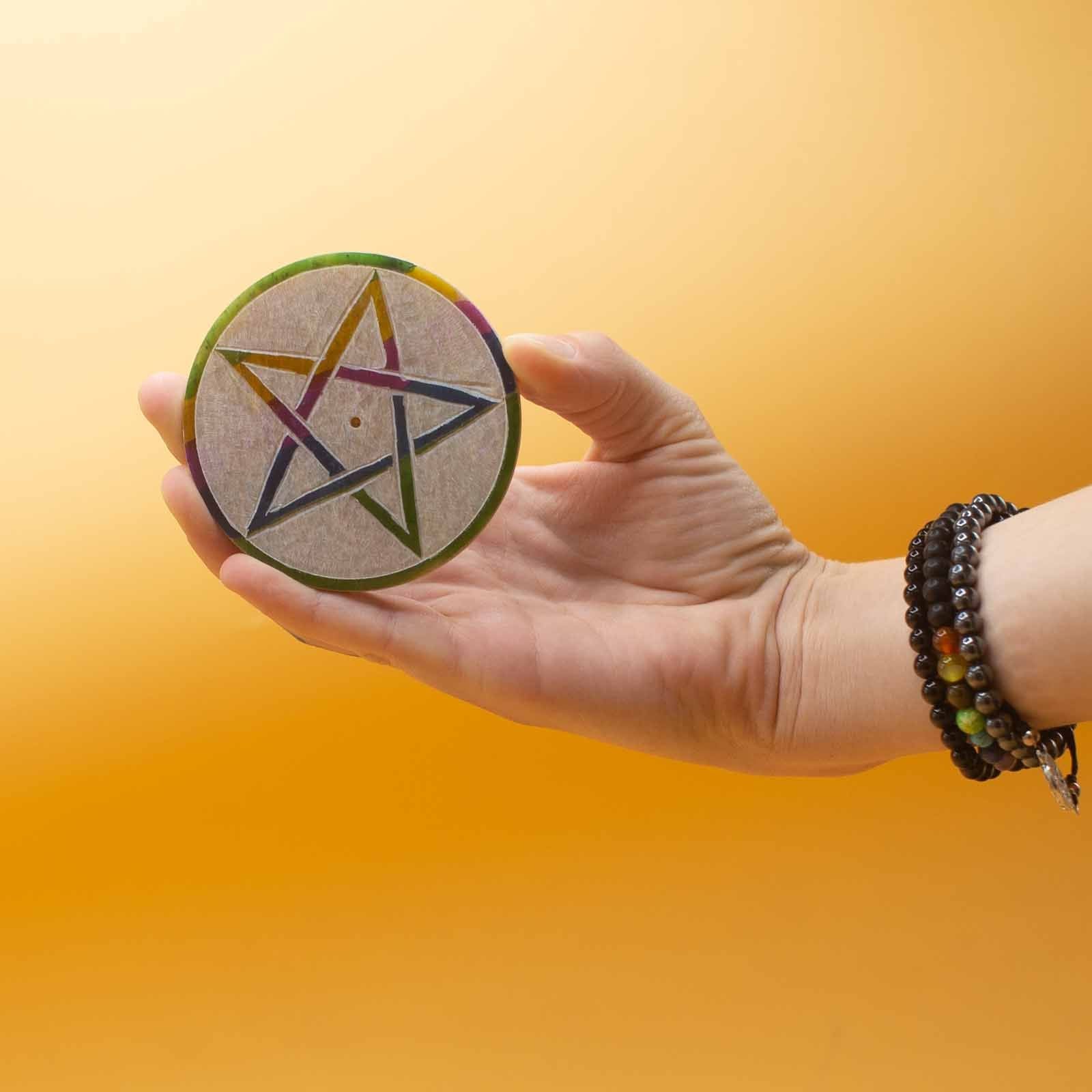 Soapstone Disc Incense Holder 8cm Pentagon for Aromatic Use