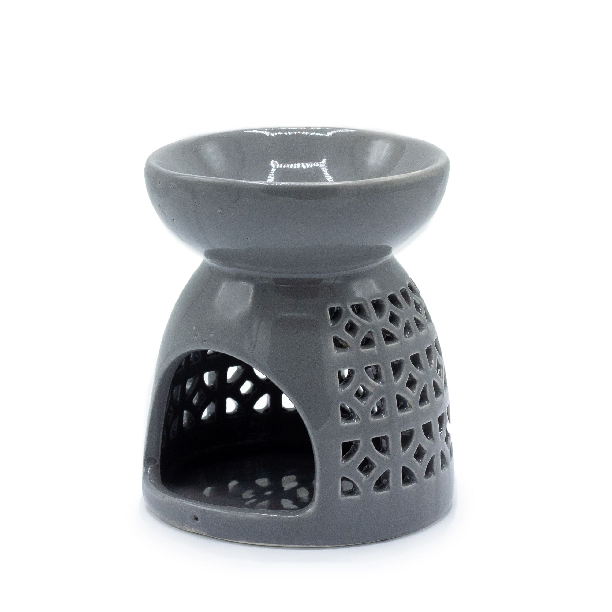 Classic Grey Oil Burner with Moroccan Cutout Design for Aromatherapy