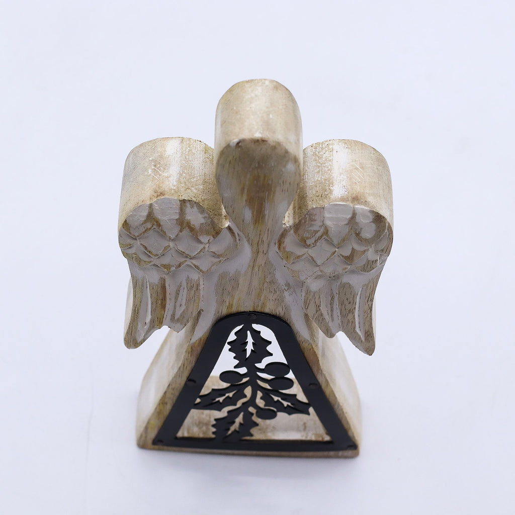 Mango Wood Angel with Iron Decor Cut Out in Whitewash Finish
