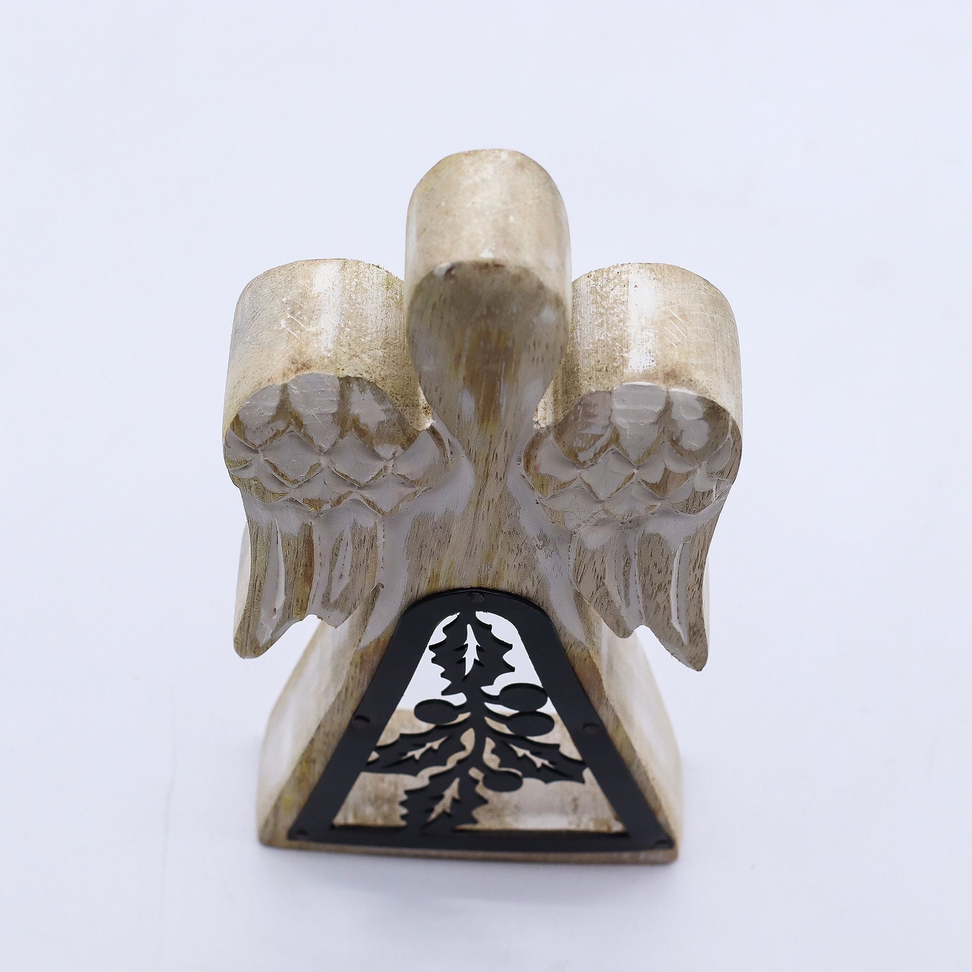 Mango Wood Angel with Iron Decor Cut Out in Whitewash Finish