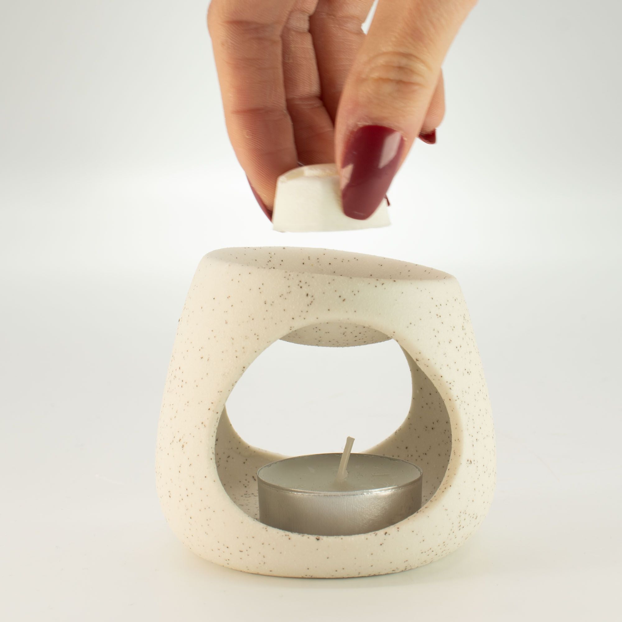 Ceramic Zen Oil Burner Round Pebble Speckled Off White Design