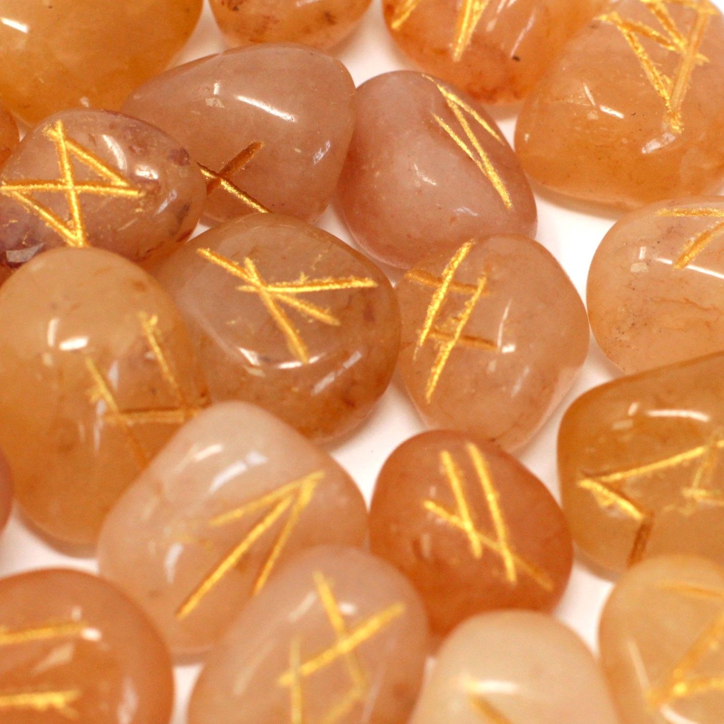 Runes Stone Set in Pouch of Yellow Aventurine for Collectors