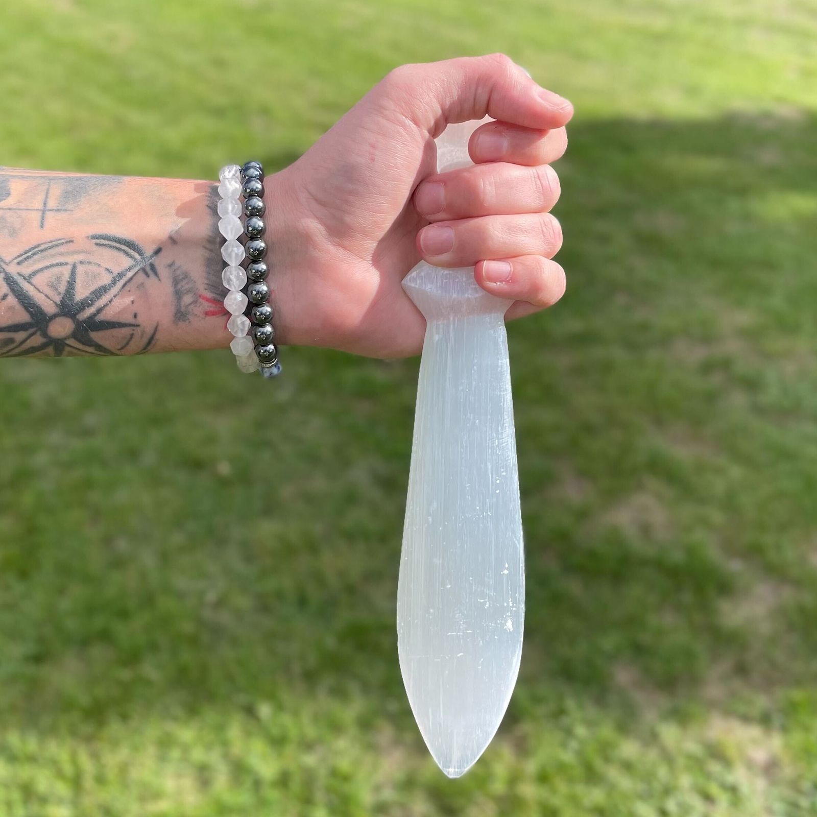 Selenite Large Ritual Knife with Spiral Design for Ceremonies