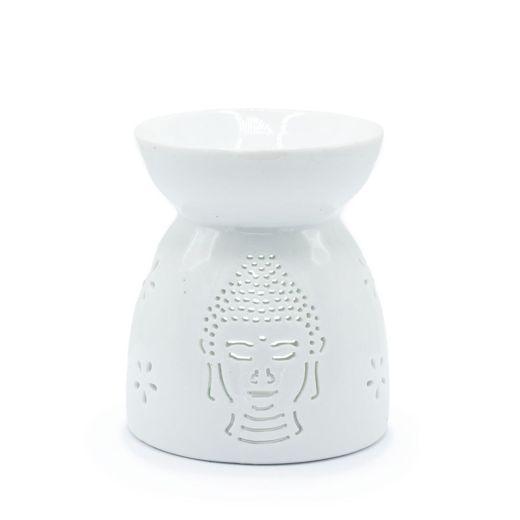 Oil Burner Buddha Cut Out White Ceramic for Home Fragrance