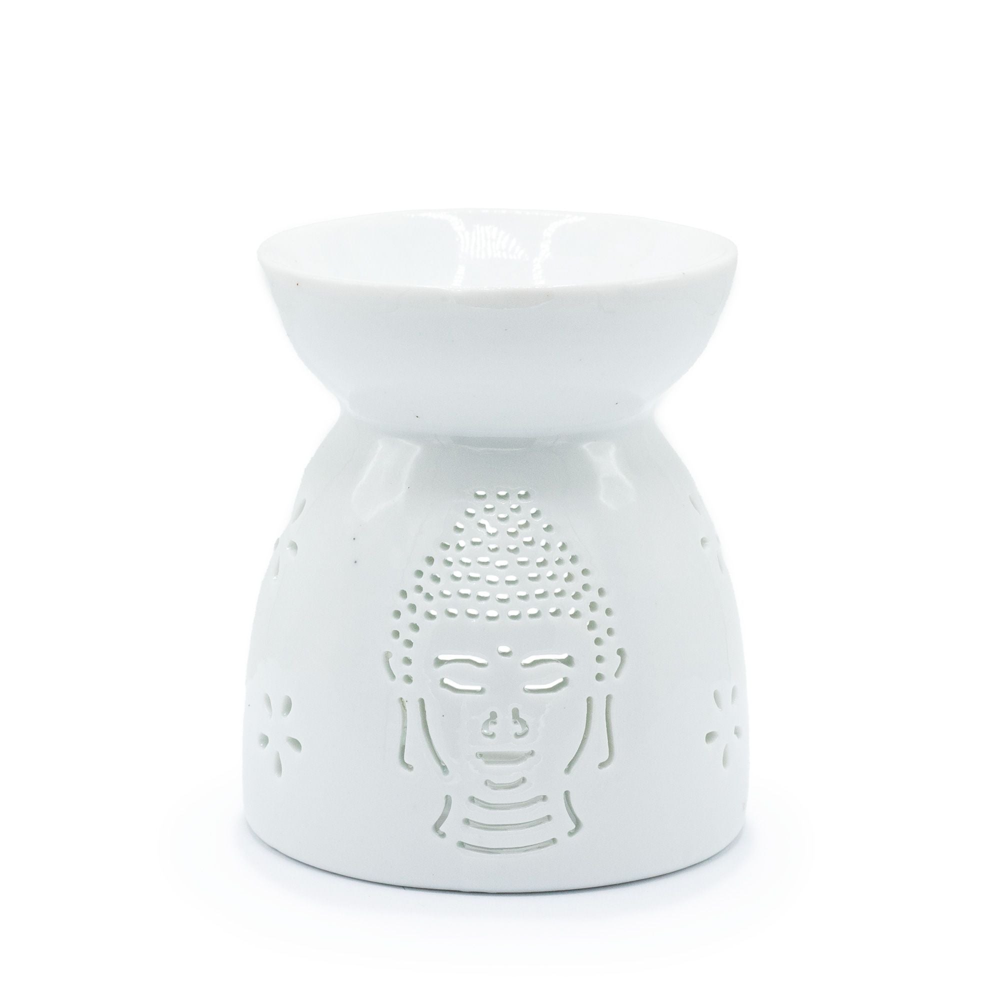 Oil Burner Buddha Cut Out White Ceramic for Home Fragrance