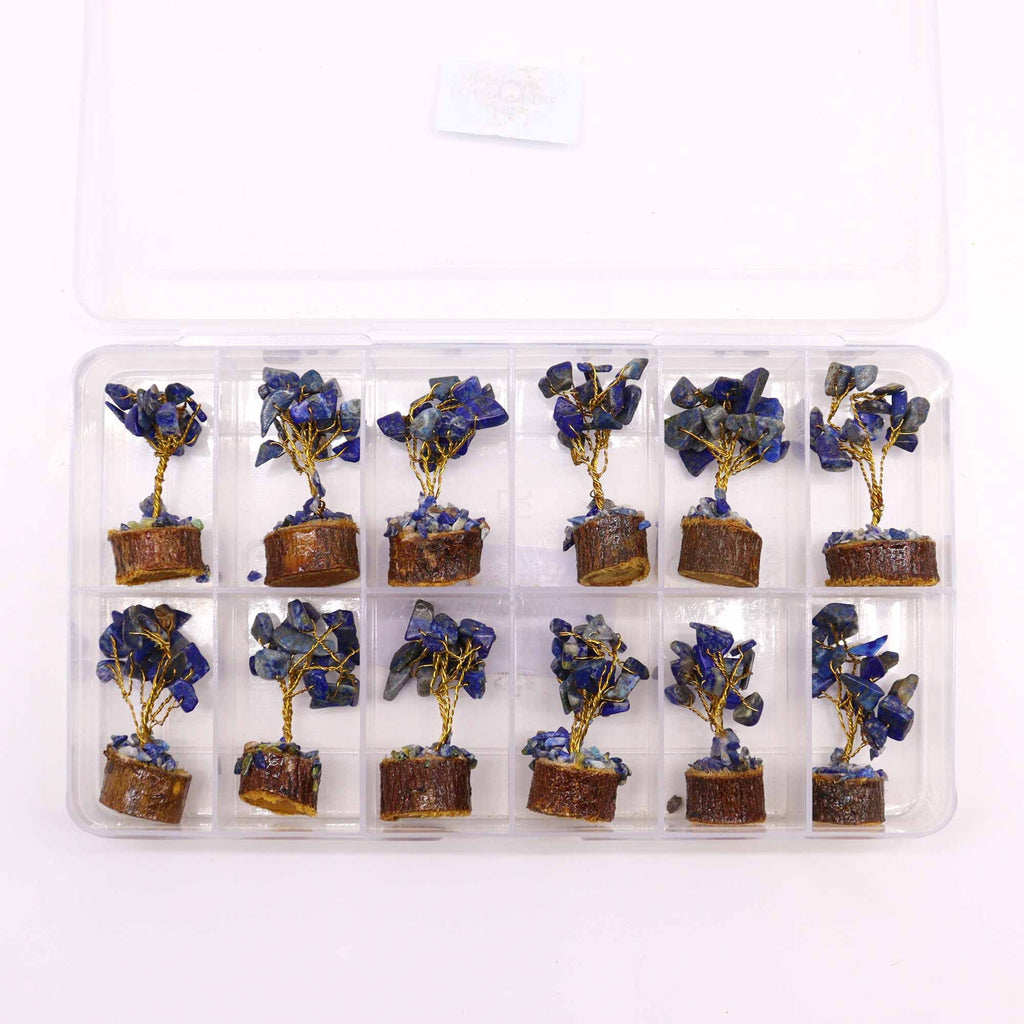Mini Gemstone Tree on Wood Base with 15 Sodalite Stones Display