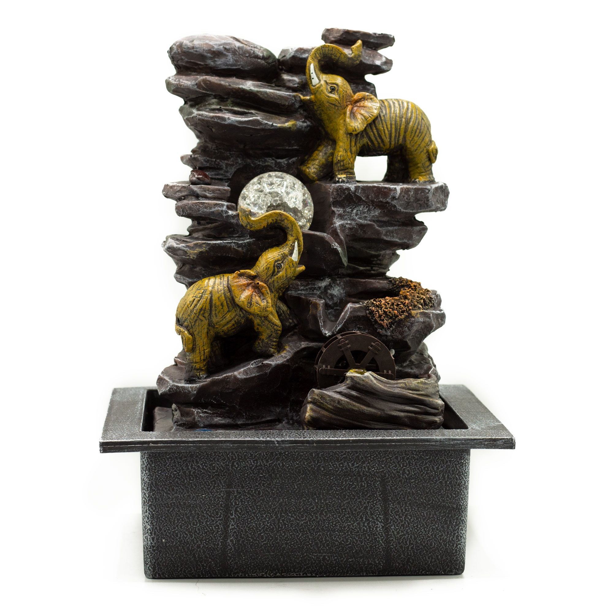 Tabletop Water Feature with Elephants and Crystal Ball Design