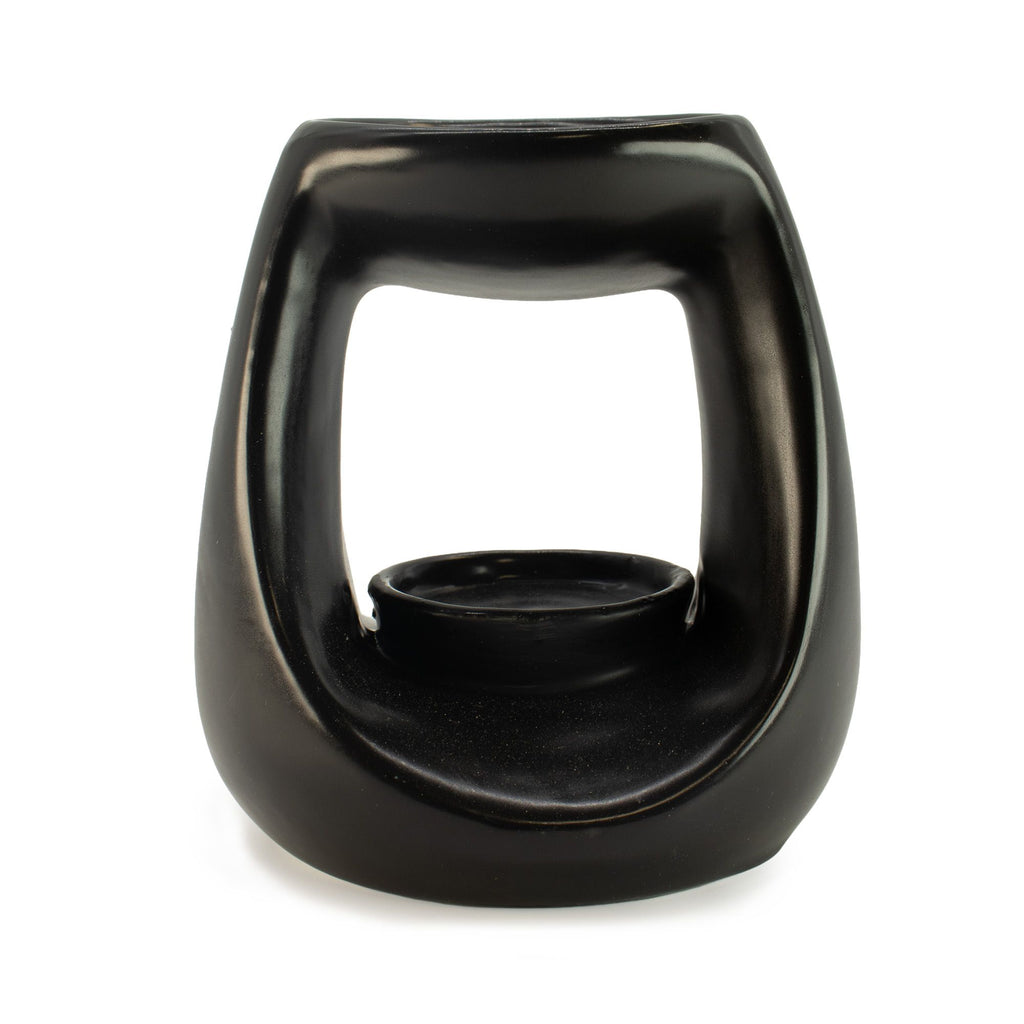 Ceramic Zen Oil Burner Large Oval Pebble in Matt Black Finish