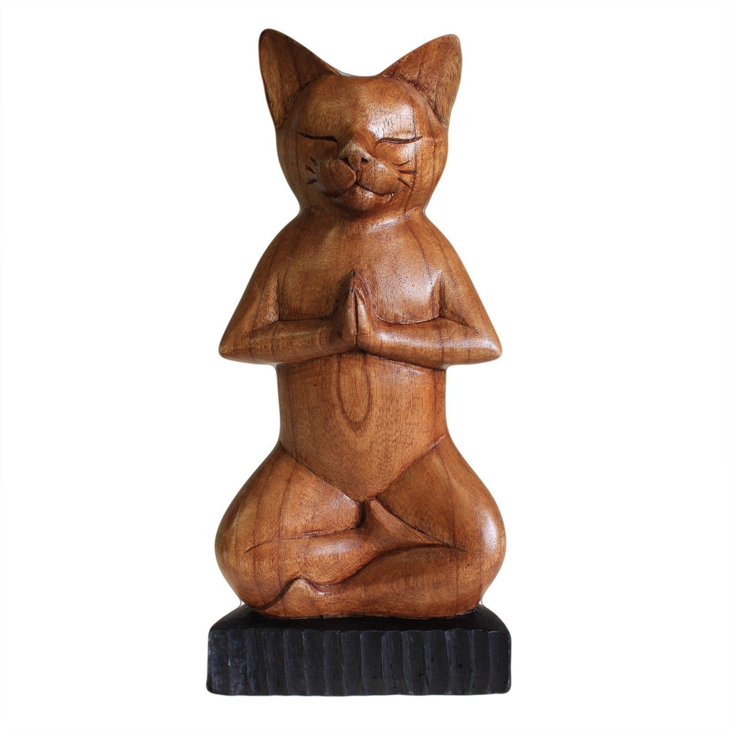 Handcarved Yoga Cats Unique Wooden Home Decor for Yoga Lovers