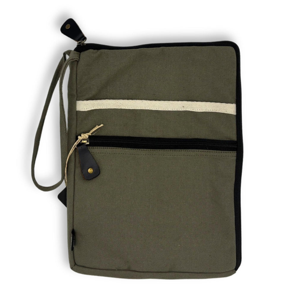 Canvas Travel Laptop Pouch in Olive for Easy On the Go Use