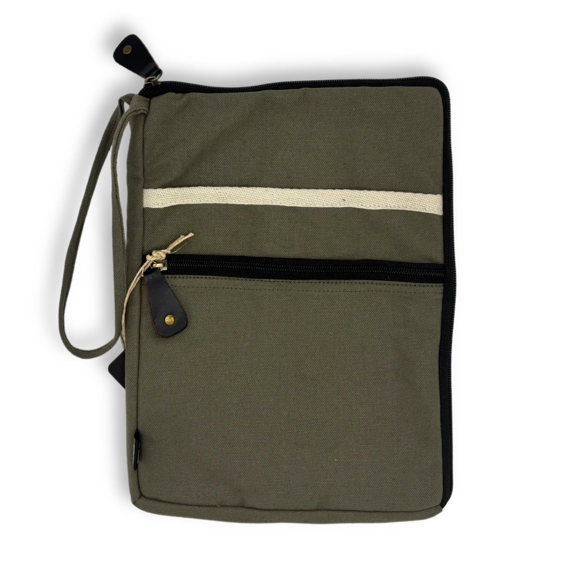 Olive Canvas Large Laptop Pouch for Stylish Organised Storage