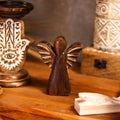 Small Mango Wood Angel with Elegant Gold Wings for Home Decor