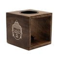 Large Square Mango Wood Oil Burner with Buddha Face Design