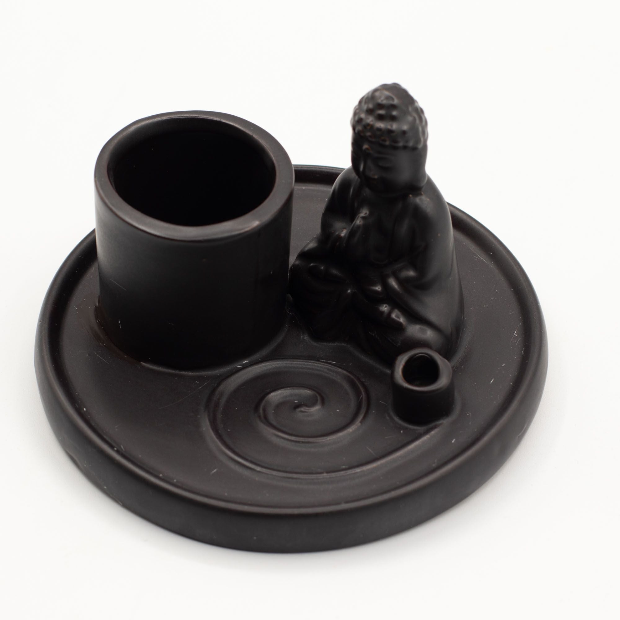 Multi Purpose Buddha Incense Plate with Ceramic Matt Black Finish
