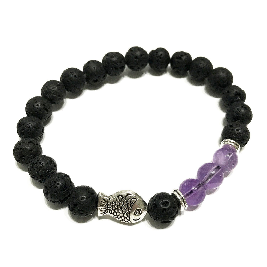 Lava Stone Bracelet with Fish Amethyst for Aromatherapy Style