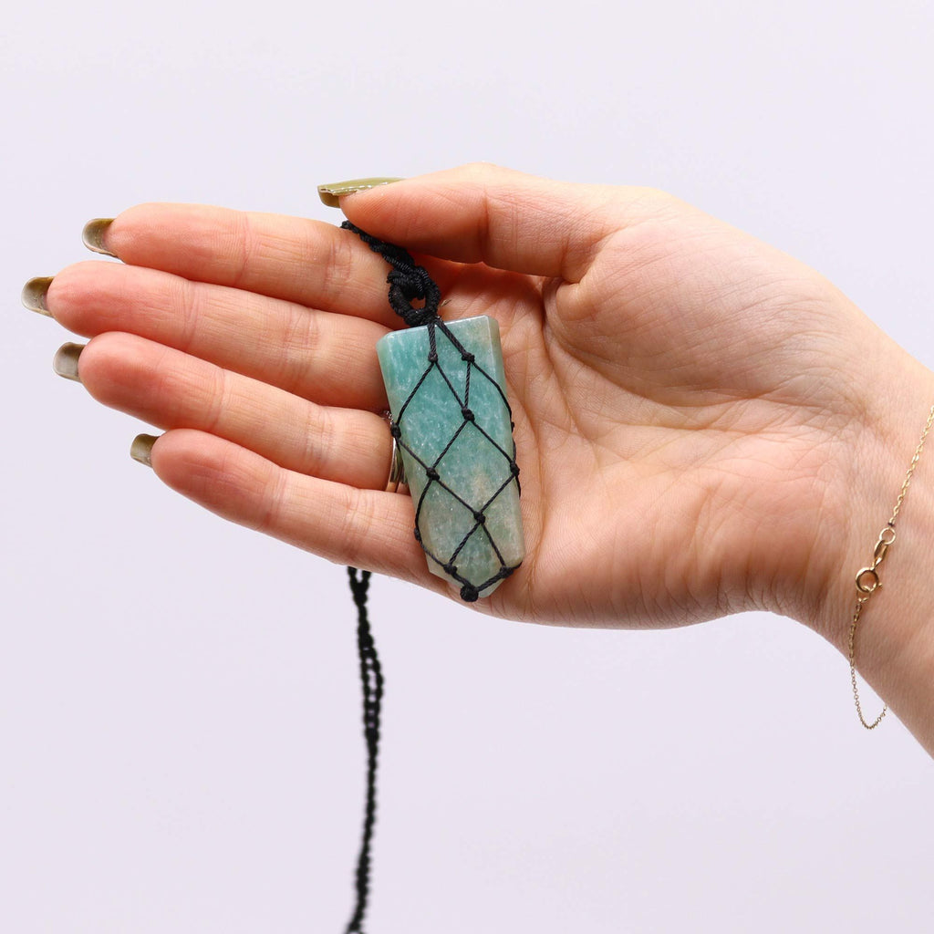 Laced Gemstone Flat Point Pendant with Amazonite Charm Design