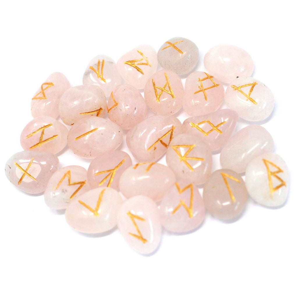 Rose Quartz Runes Stone Set in Pouch for Divination and Insight