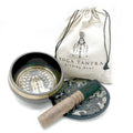 Hand Beaten Engraved Singing Bowl Gift Set with Yogi Motifs 14cm