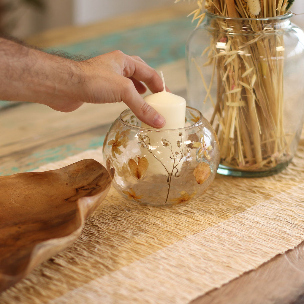 Natural Floral Glass Large Bowl Candle Holder Rosa for Home Decor