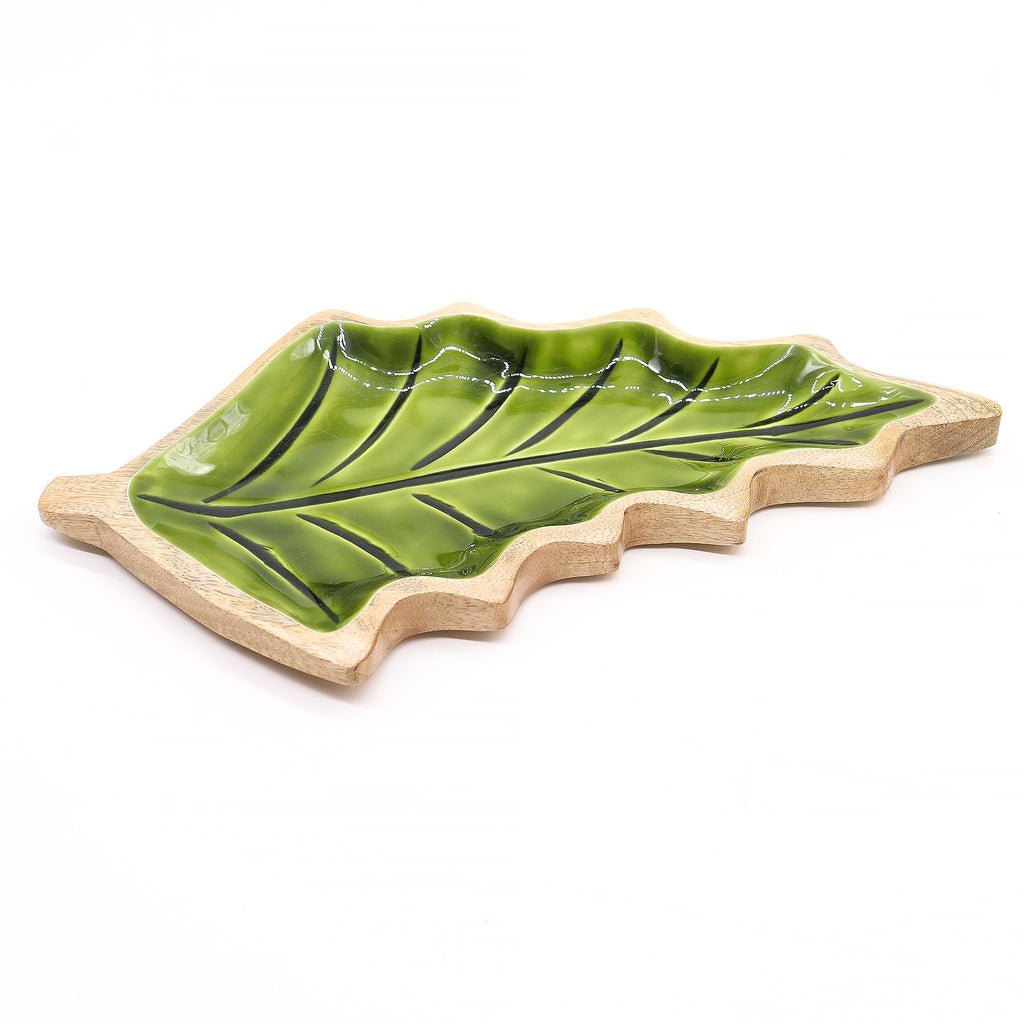 Lost in the Forrest Enamel Leaf Wooden Bowl for Home Decor
