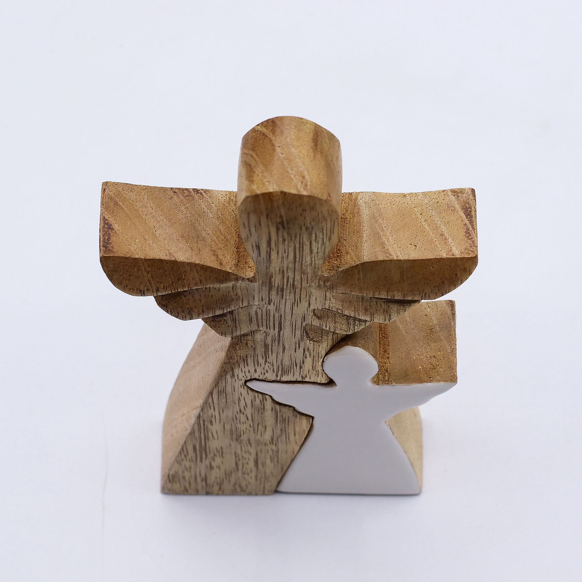 Mango Wood Angel Decorative Accent with White Enamel Finish