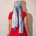 Nomad Sari Summer Marbella Print Scarf in Blue and Gold Design