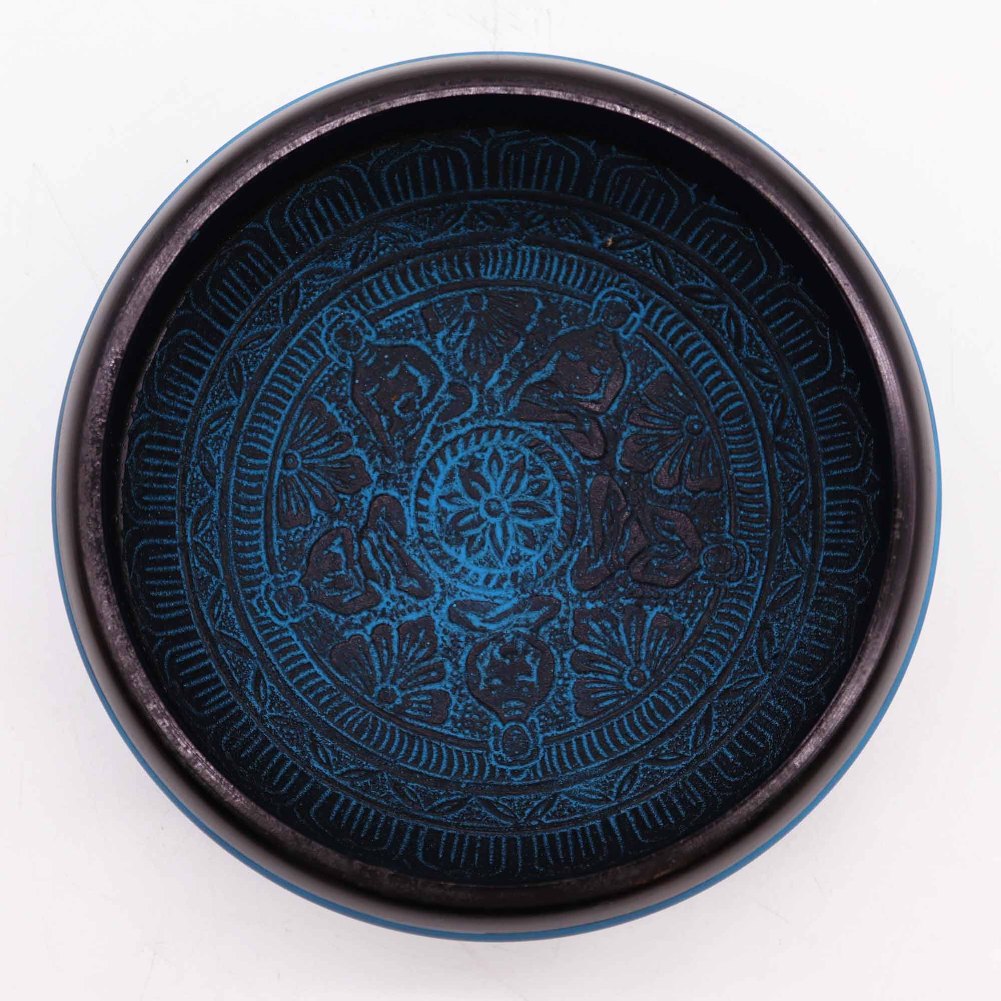Earth Powder Singing Bowl with Blue Mantra Five Buddha Design