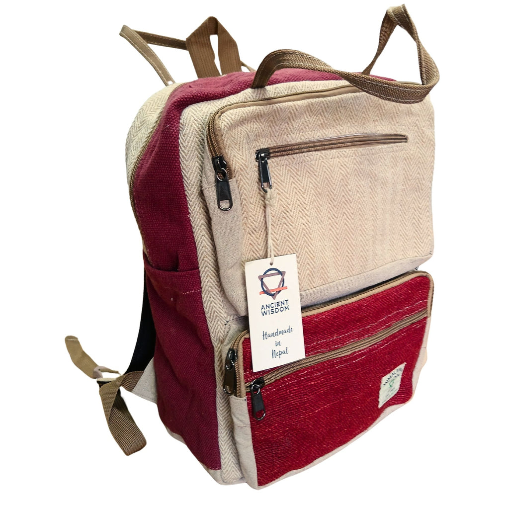 Large Boxy Hemp Backpack in Wine and Cream Colour Design