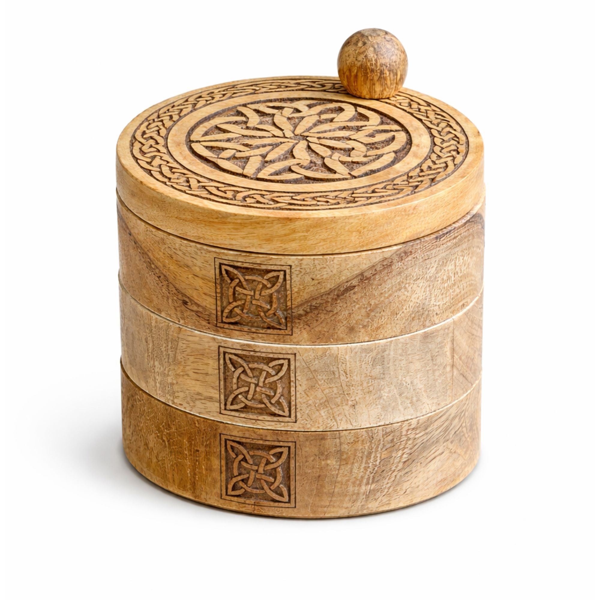 Celtic Carved 3 Tier Revolving Box for Elegant Storage Solutions